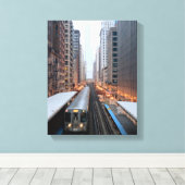 Verhoogde spoorweg in het centrum van Chicago over Canvas Afdruk (Insitu (Houten vloer))