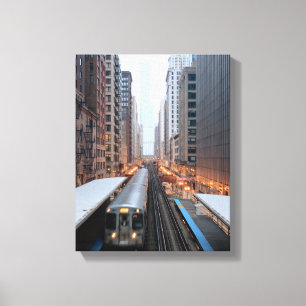 Verhoogde spoorweg in het centrum van Chicago over Canvas Afdruk