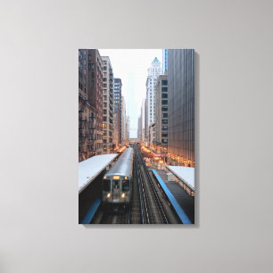 Verhoogde spoorweg in het centrum van Chicago over Canvas Afdruk