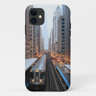 Verhoogde spoorweg in het centrum van Chicago over iPhone 11 Hoesje