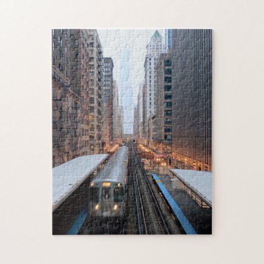 Verhoogde spoorweg in het centrum van Chicago over Legpuzzel (Verticaal)