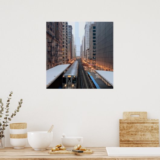 Verhoogde spoorweg in het centrum van Chicago over Poster (Keuken)