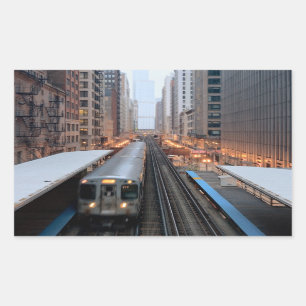 Verhoogde spoorweg in het centrum van Chicago over Rechthoekige Sticker