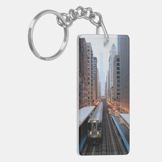 Verhoogde spoorweg in het centrum van Chicago over Sleutelhanger (Voorkant Links)