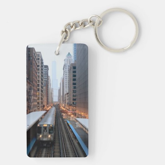 Verhoogde spoorweg in het centrum van Chicago over Sleutelhanger (achterkant)