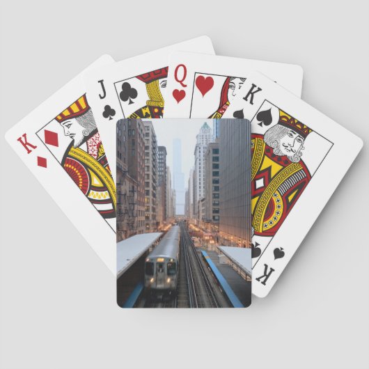 Verhoogde spoorweg in het centrum van Chicago over Speelkaarten (Achterkant)