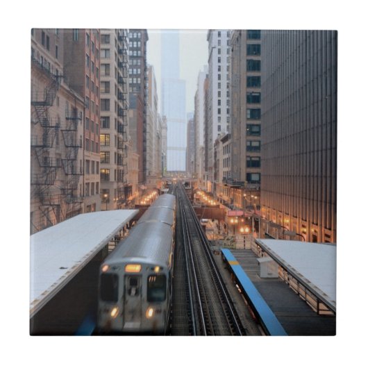 Verhoogde spoorweg in het centrum van Chicago over Tegeltje (Voorkant)
