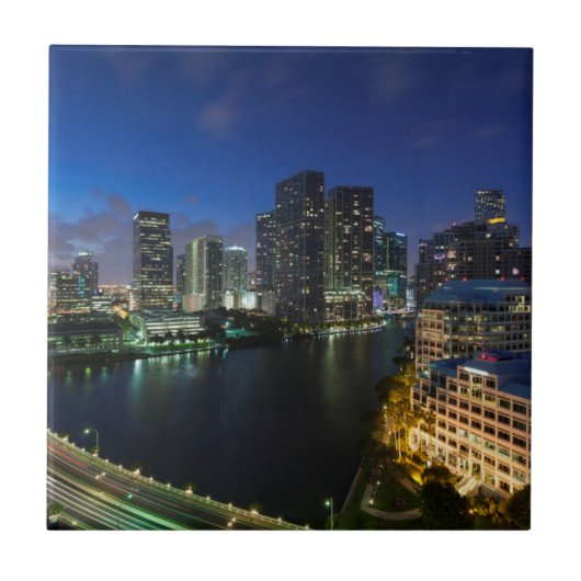 Verhoogde stadshemelijn vanuit Brickell Key Tegeltje (Voorkant)