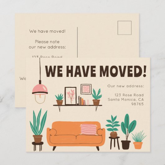 Verhuisaankondiging Adres Schattigee Woonkamer Ban Briefkaart (Voorkant / Achterkant)