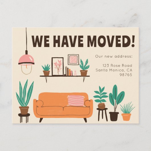 Verhuisaankondiging Adres Schattigee Woonkamer Ban Briefkaart (Voorkant)