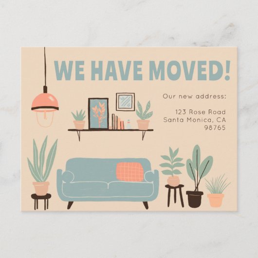 Verhuisaankondiging Adres Schattigee Woonkamer Ban Briefkaart (Voorkant)