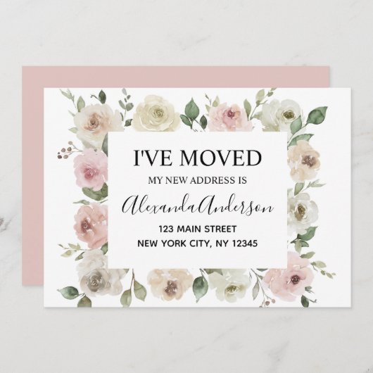Verhuisaankondiging Dusty Pink Floral Kaart (Voorkant / Achterkant)