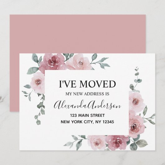 Verhuisaankondiging Dusty Pink Floral Kaart (Voorkant / Achterkant)