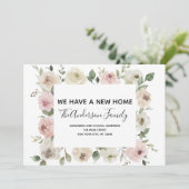 Verhuisaankondiging Dusty Pink Floral Kaart (Staand voorkant)