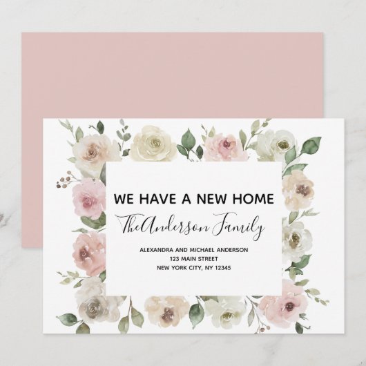 Verhuisaankondiging Dusty Pink Floral Kaart (Voorkant / Achterkant)