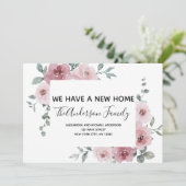 Verhuisaankondiging Dusty Pink Floral Kaart (Staand voorkant)