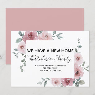 Verhuisaankondiging Dusty Pink Floral Kaart