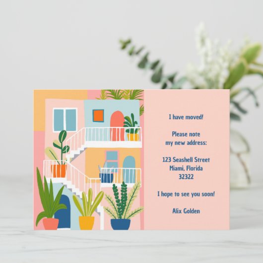 Verhuisaankondiging Nieuw adres Kleurrijk appartem (Staand voorkant)