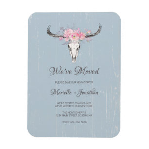 Verhuisadres Rustieke Koe Skull Boho Floral Magneet