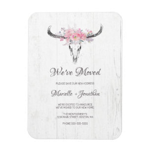 Verhuisadres Rustieke Koe Skull Boho Floral Magneet