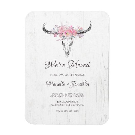 Verhuisadres Rustieke Koe Skull Boho Floral Magneet (Verticaal)