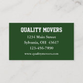 Verhuisbedrijf, Visitekaartje (Achterkant)