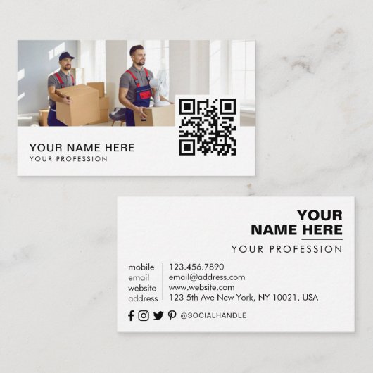 verhuisbedrijf visitekaartjes QR Code (Voorkant / Achterkant)