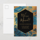Verhuisbericht Blauw Goud Marmer Inkt Modern Briefkaart (Voorkant / Achterkant)