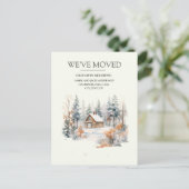 Verhuisbericht Blokhut Sneeuw Briefkaart (Staand voorkant)