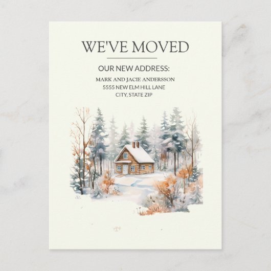 Verhuisbericht Blokhut Sneeuw Briefkaart (Voorkant)