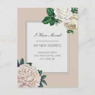Verhuisbericht Elegant Vintage Wit Bloemmotief Briefkaart