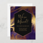 Verhuisbericht Goud Paarse Marmer Inkt Modern Briefkaart (Voorkant / Achterkant)
