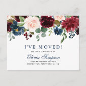 Verhuisbericht met Bloemen in Burgundy Navy Blush Briefkaart (Voorkant)