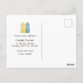 Verhuisbericht met gele gebouwen briefkaart (Achterkant)