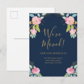 Verhuisbericht Navy Blauwe Roze Bloemen Briefkaart (Voorkant / Achterkant)