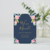 Verhuisbericht Navy Blauwe Roze Bloemen Briefkaart (Staand voorkant)