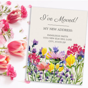 Verhuisbericht Paarse Gele Wilde Bloemen Briefkaart