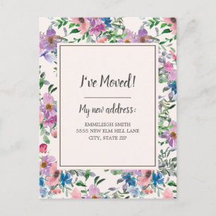 Verhuisbericht Paarse Roze Aquarel Bloemig Briefkaart
