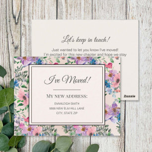 Verhuisbericht Paarse Roze Waterverf Bloemen Briefkaart