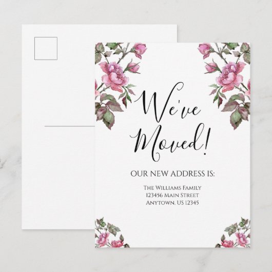 Verhuisbericht Paarse Waterverf Bloemen Briefkaart (Voorkant / Achterkant)