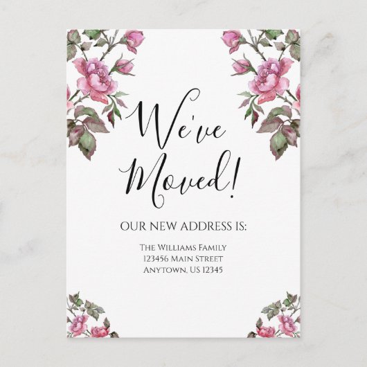 Verhuisbericht Paarse Waterverf Bloemen Briefkaart (Voorkant)