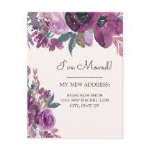 Verhuisbericht Paarse Waterverf Bloemengebinde Crè