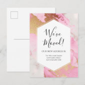 Verhuisbericht Roze Gouden Marmer Modern Briefkaart (Voorkant / Achterkant)