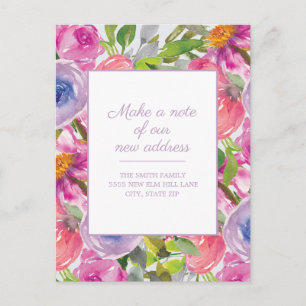 Verhuisbericht Roze Paarse Waterverf Bloem Briefkaart