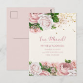 Verhuisbericht Roze Vintage Bloem Glitter Briefkaart (Voorkant / Achterkant)