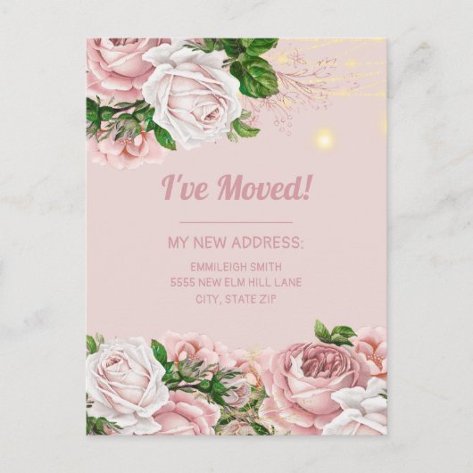 Verhuisbericht Roze Vintage Bloem Slingerlicht Briefkaart (Voorkant)