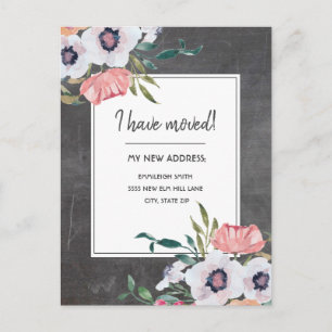 Verhuisbericht Schoolbord Roze Witte Bloemen Briefkaart