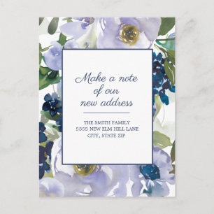 Verhuisbericht Stofblauw Waterverf Bloemmotief Briefkaart