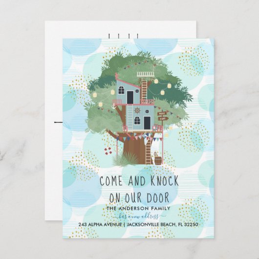 Verhuisbericht | Treehouse Postcard Aankondigingskaart (Voorkant / Achterkant)