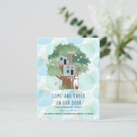 Verhuisbericht | Treehouse Postcard Aankondigingskaart (Staand voorkant)